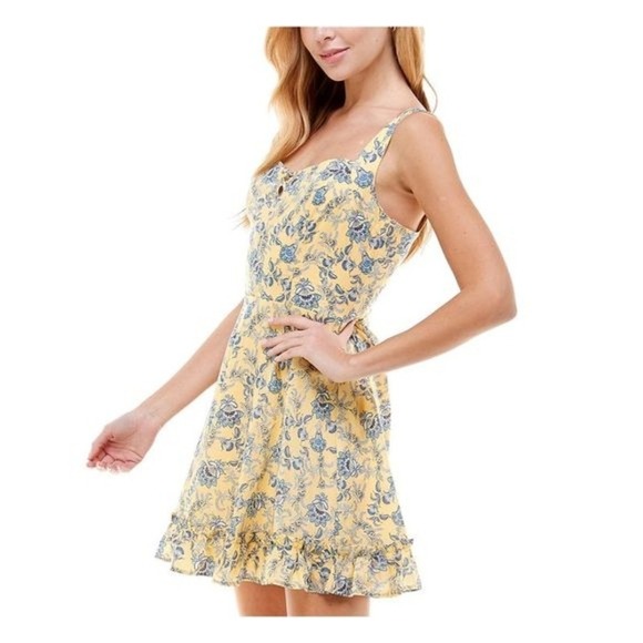 City Studio Dresses & Skirts - City Studio‎ Yellow Blue Floral Sweetheart Dress Juniors XL Ruffle Hem Sundress